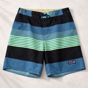 Patagonia Wavefarer Boardshorts 19" Mens 34 Fitz Stripe Pigeon Blue Surf Swim